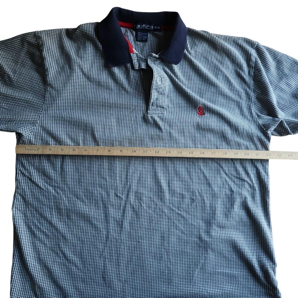 Nautica Gingham Polo Shirt M Navy White Classic Fit Cotton - Picture 10 of 12